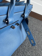 COACH Swagger 27 Pebble Leather Satchel Bag Electric Blue Top Handles (org $395)