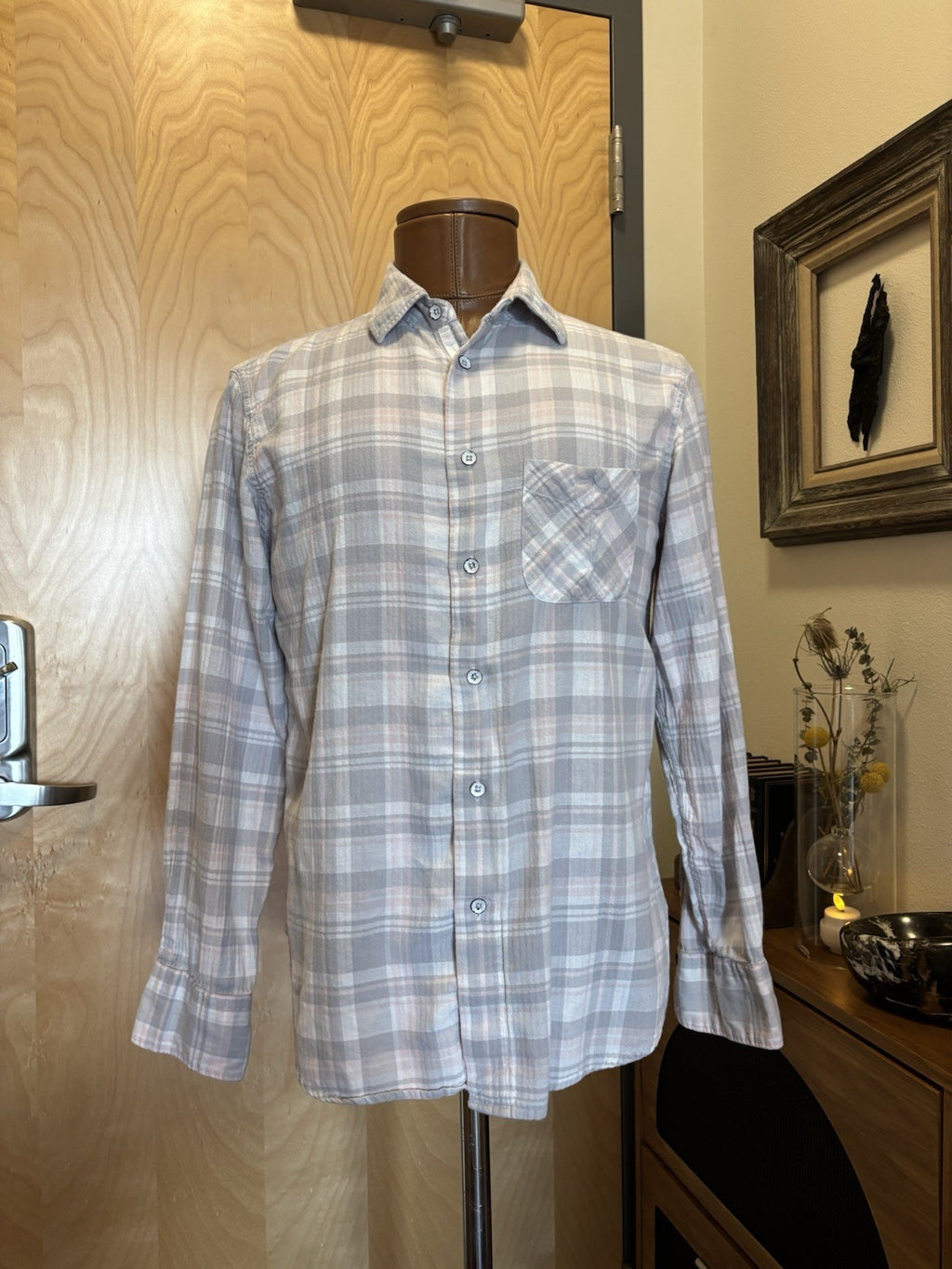 RAG & BONE New York Plaid Button-Down Shirt Pocket Gray Pink/White Cotton Small
