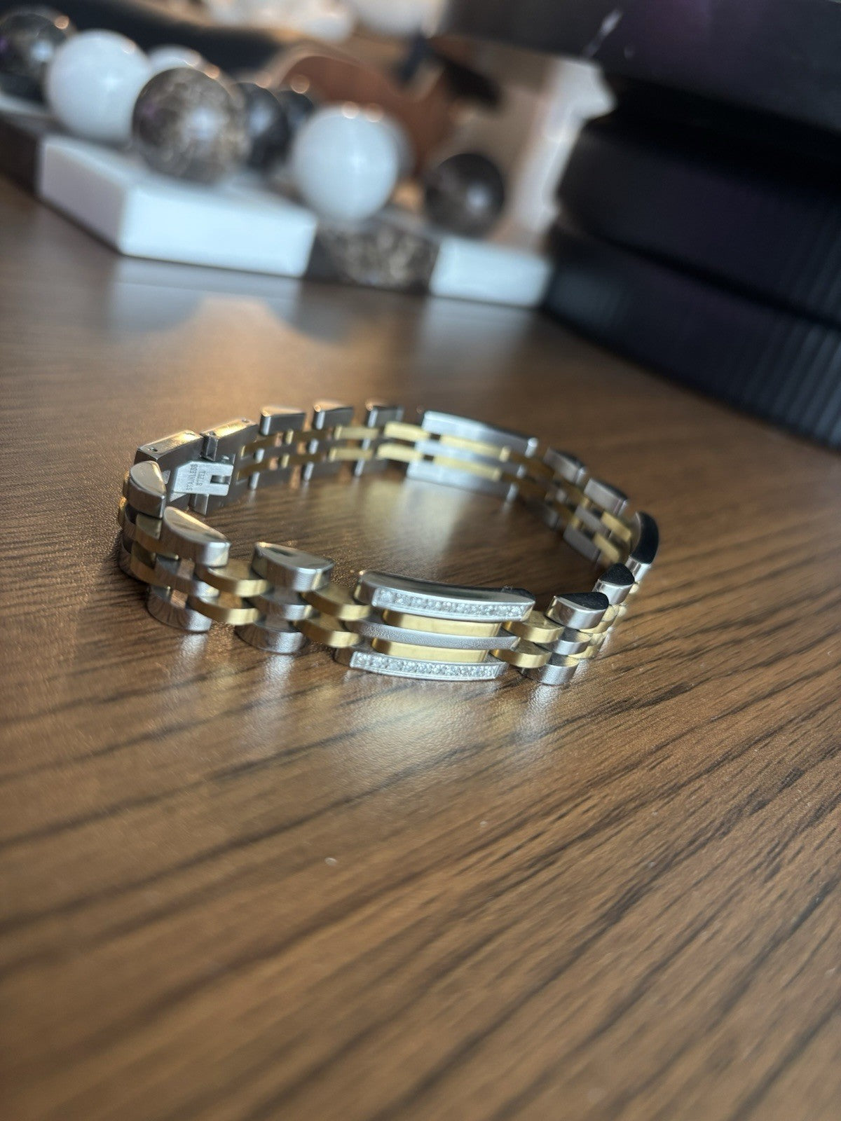 DIAMOND Link Gold Silver Men Bracelet (1/2 ct. t.w.) Stainless Steel (org $650)