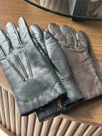 VINTAGE (2) Set Genuine Rabbit Fur Black/Brown Cowhide Leather Gloves Women 6.5