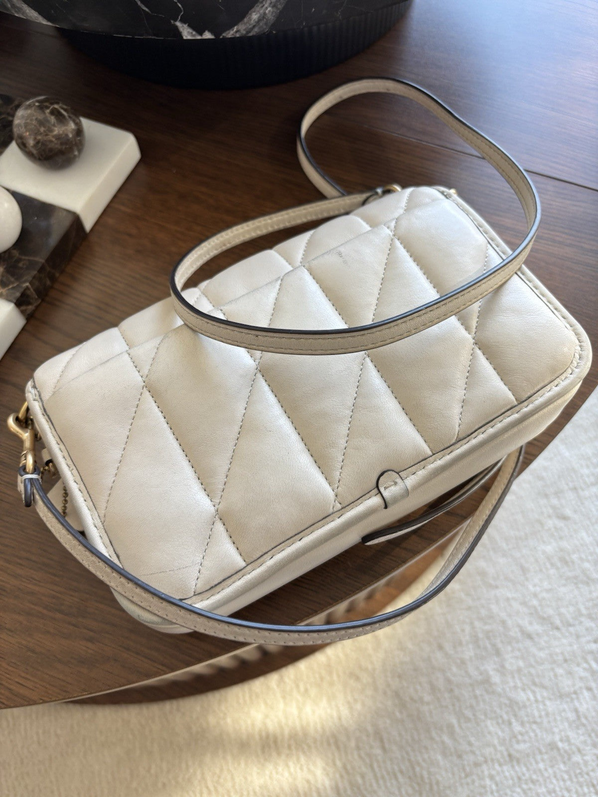 Designer COACH Quilted Pillow Hayden Chalk Lamb Leather Crossbody (org $325)