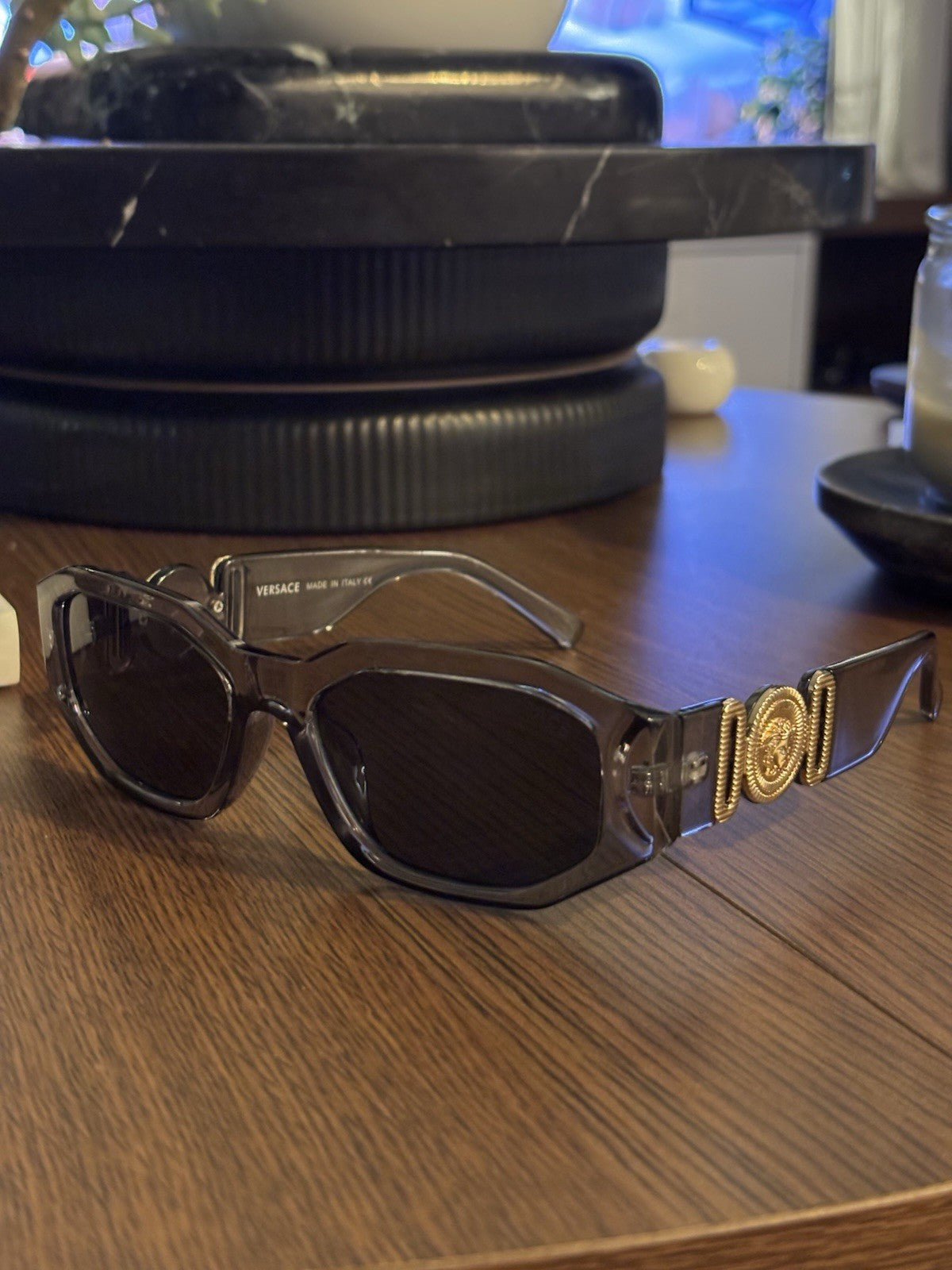 VERSACE Designer Transparent Sunglasses Grey Square Mirror VE 4361 (org $380)