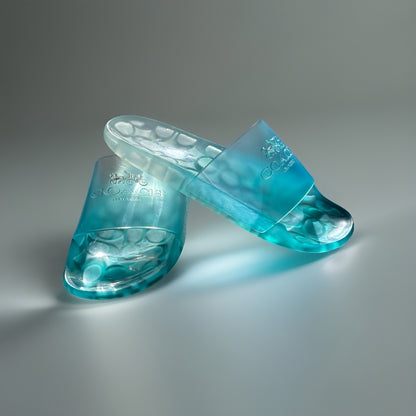 Designer COACH Ulyssa Clear Blue Rubber Jelly Slide Sandal Women Sz 7 (org $125)