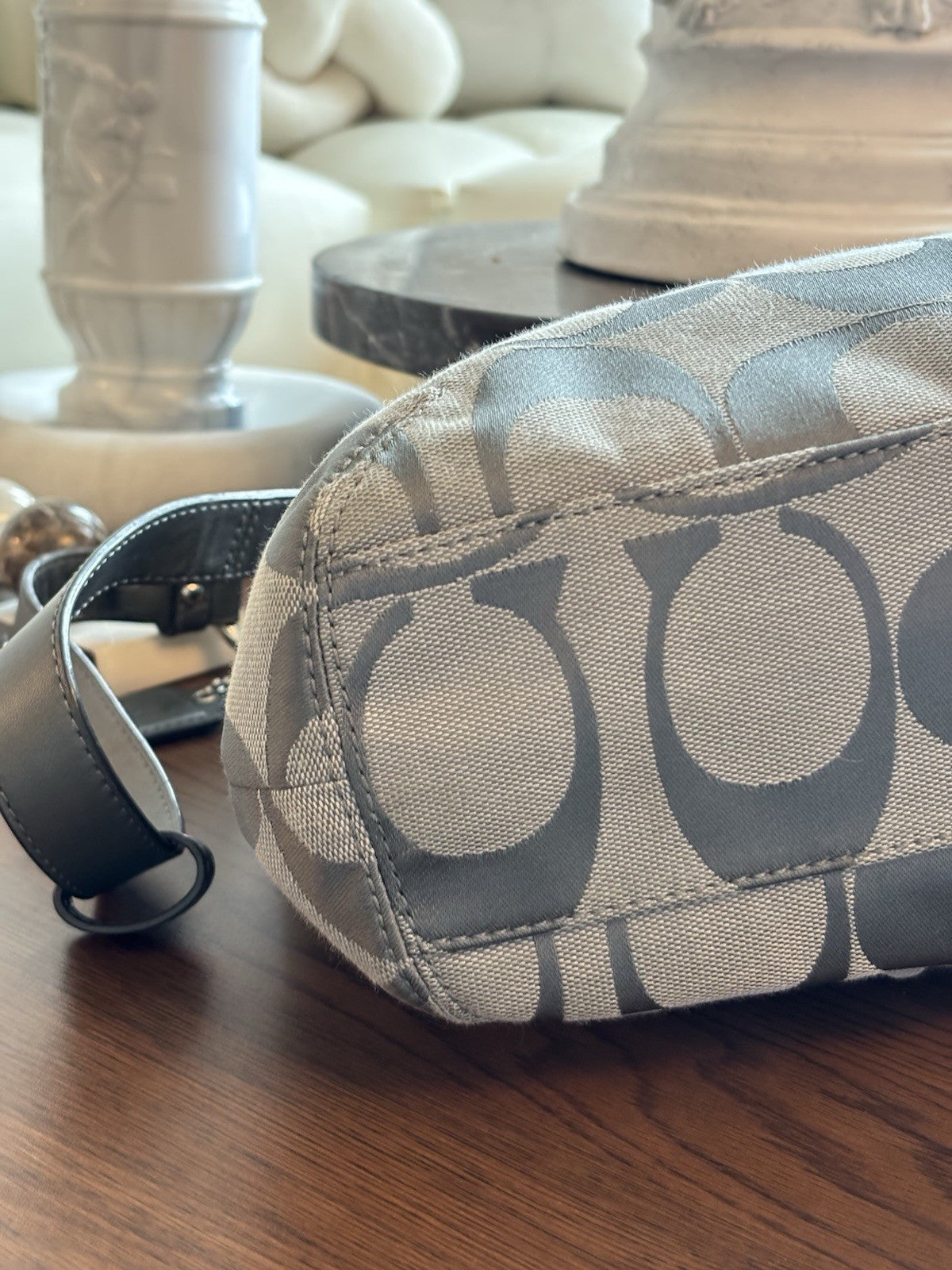 COACH Soho Hobo Shoulder/handbag Gray Metallic Leather/ Jaquard Canvas Signature