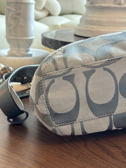 COACH Soho Hobo Shoulder/handbag Gray Metallic Leather/ Jaquard Canvas Signature