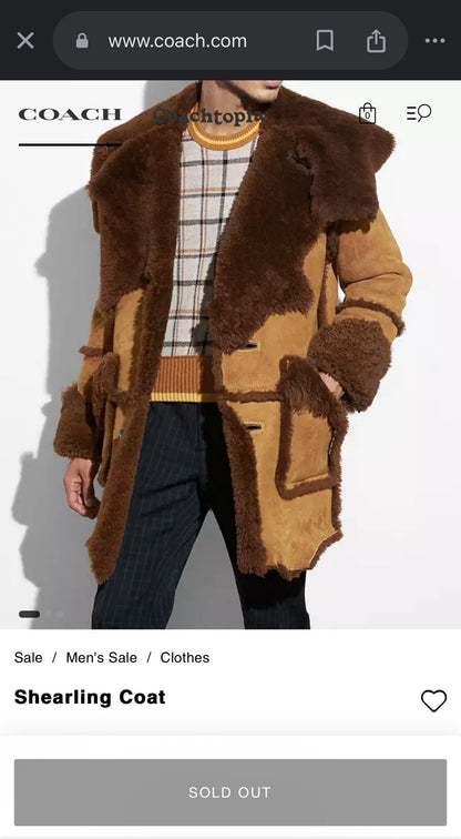 Rare COACH Runway Limited Edition Shearling FurCoat Lamb Leather Size 48 ($2.6K)