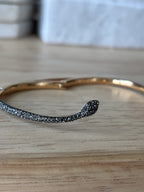 SWAROVSKI Snake Bangle “Leslie” Bracelet Rose Gold Black Pavé Crystal Serpent