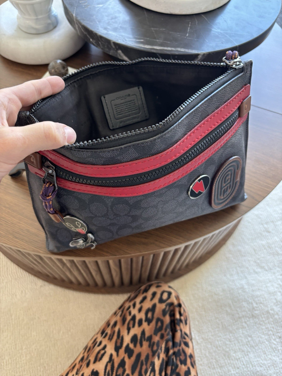 COACH Create Pin Banana/ Bolt Pins Accessory Toiletry Pouch Wristlet Red Leather