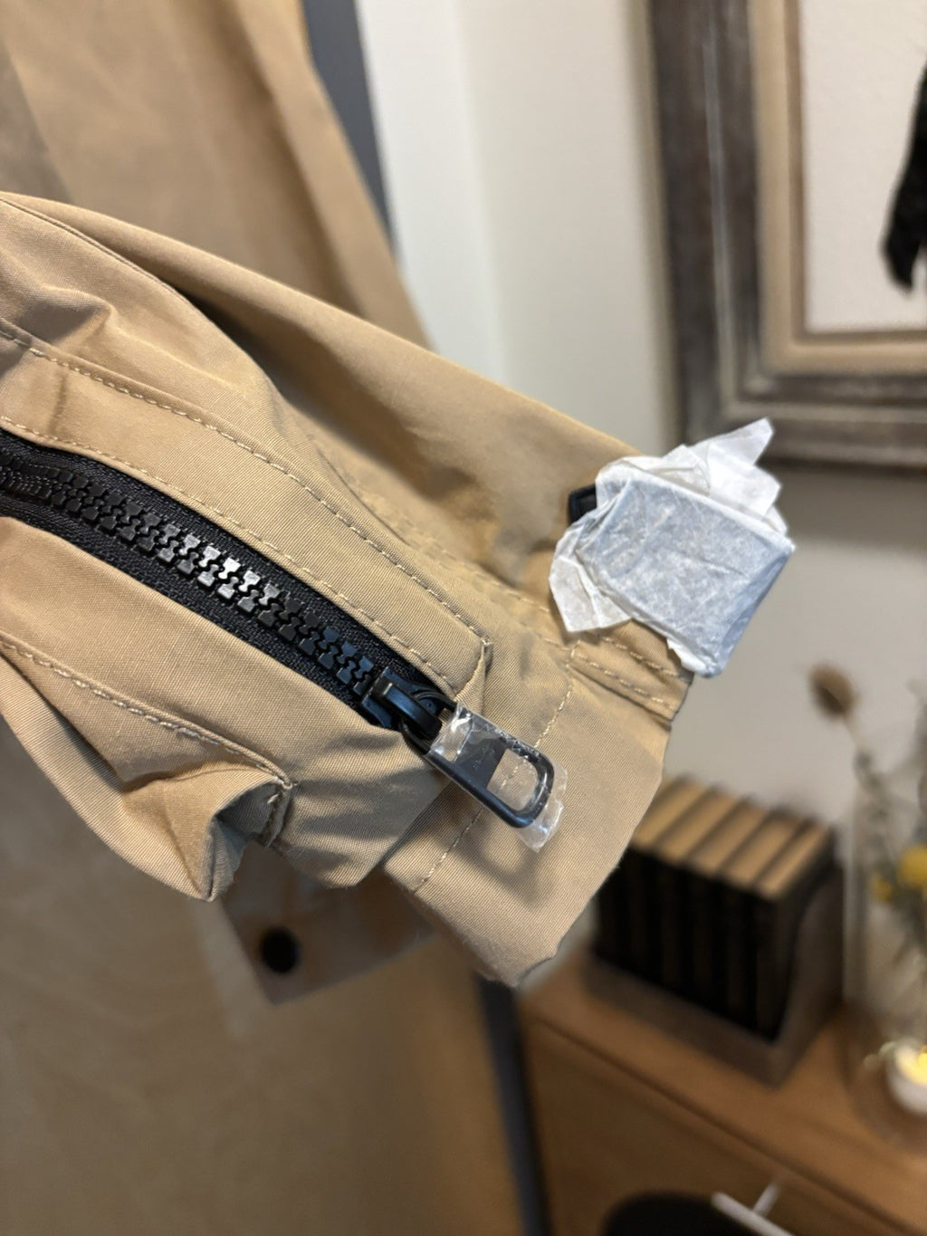 COACH Utility Jacket Khaki Tan Hooded Field Coat Leather Trim Pocket (org $695)