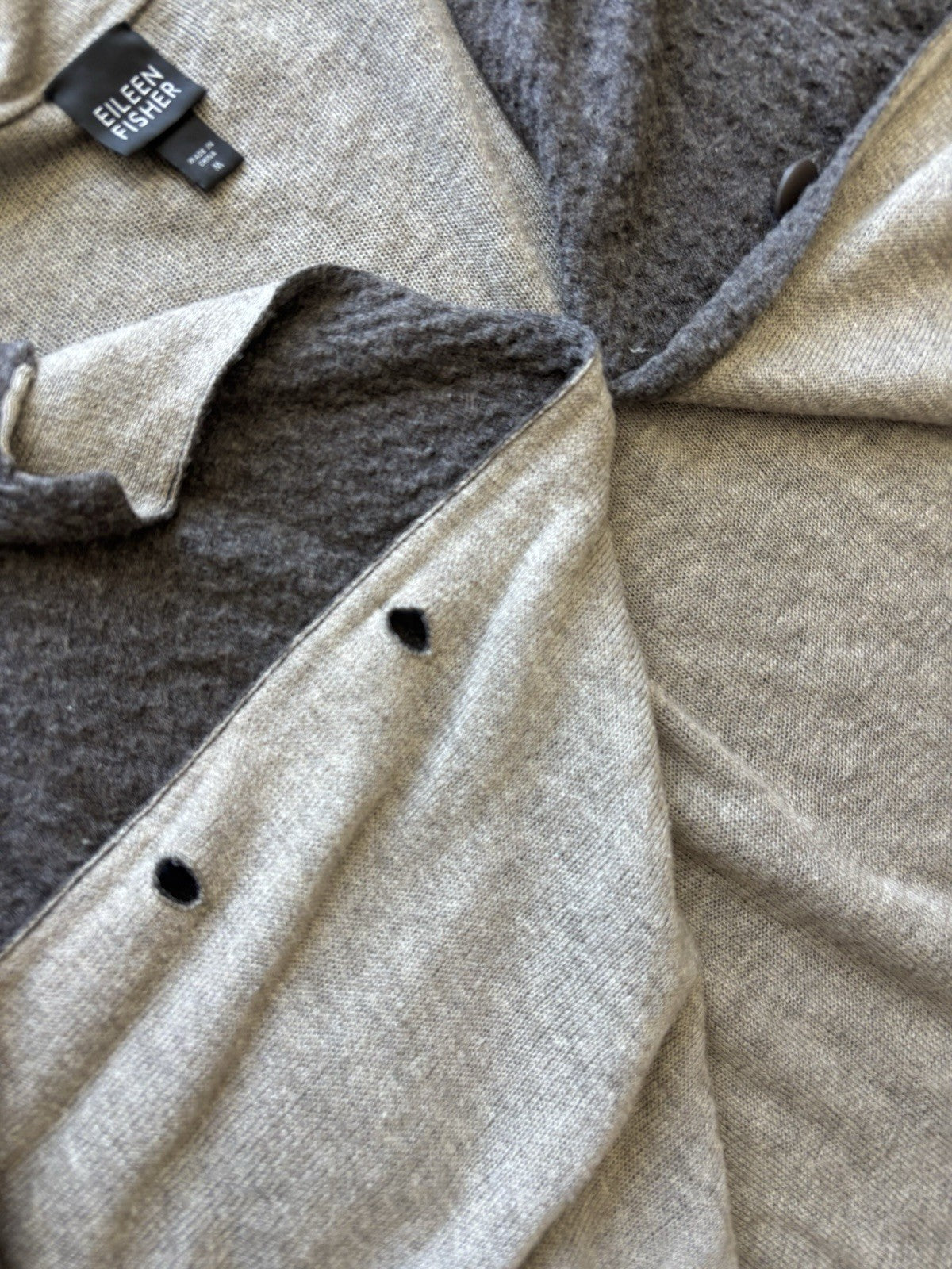 EILEEN FISHER Textured Wool Blend Cardigan Medium Taupe Gray Button-Up Sweater