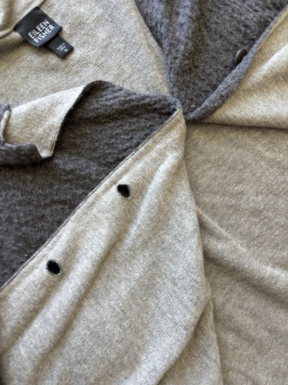 EILEEN FISHER Textured Wool Blend Cardigan Medium Taupe Gray Button-Up Sweater