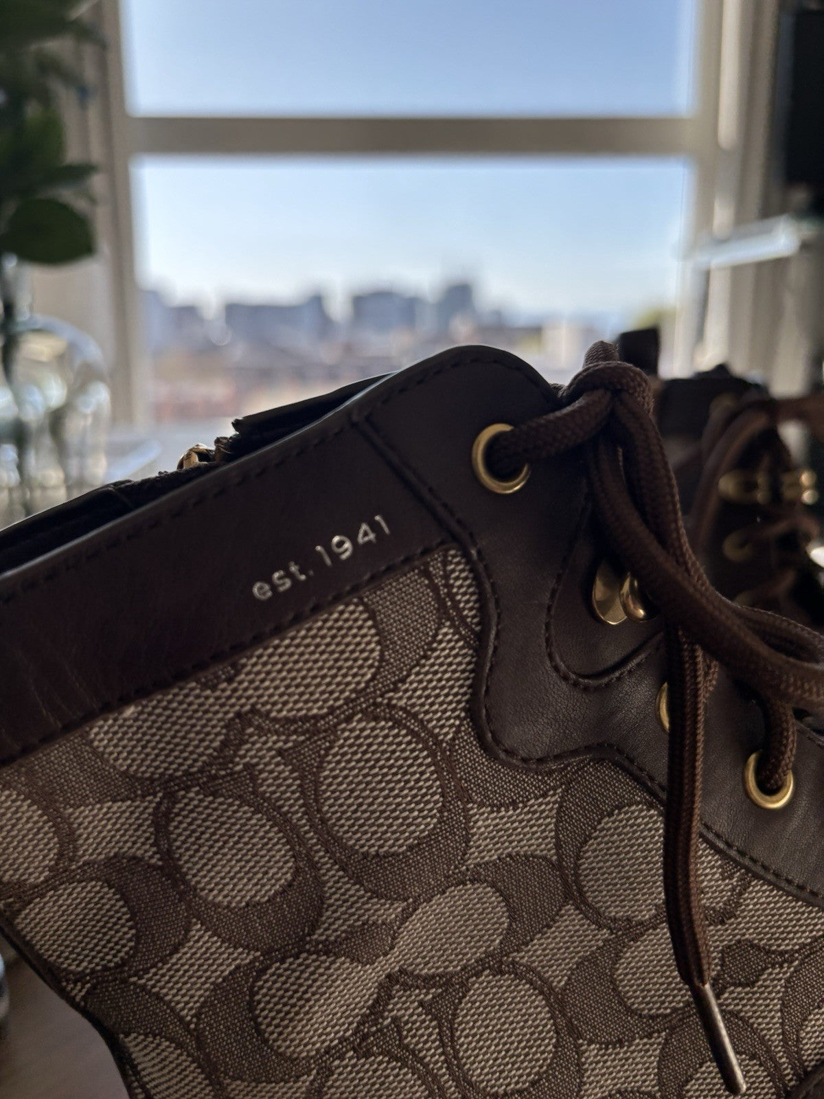 COACH Citysole Boots Men Sz 10.5 Brown Combat Leather Signature Logo (org $350)