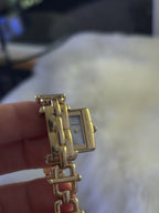 GRUEN Vintage Gold Tone Peekaboo Hidden Face Pearl Dial Slide Out Bracelet Watch