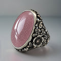 COACH Tea Rose Cabochon Swarovski Crystal Pink/Silver Statement Ring 7(org $145)