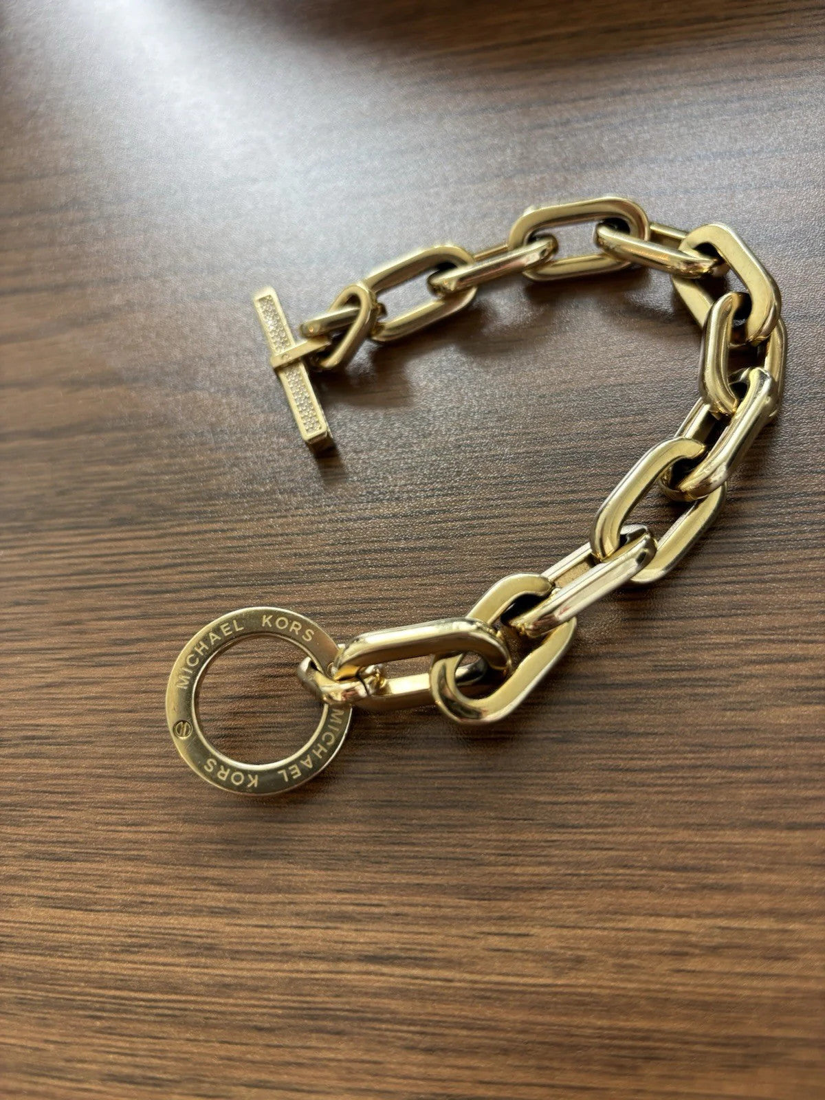 MICHAEL KORS Designer City Scape Gold Chain Crystal Bracelet Logo 8in (org $75)