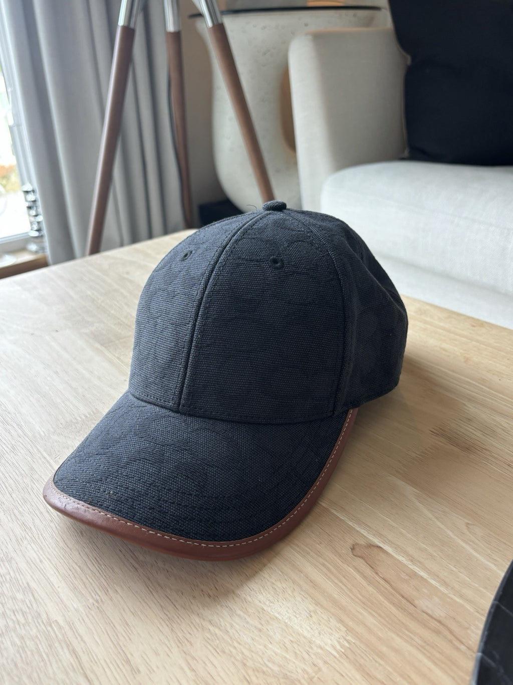 COACH Runway Baseball Cap Hat Signature C Black Jacquard W/ Leather (org $175)