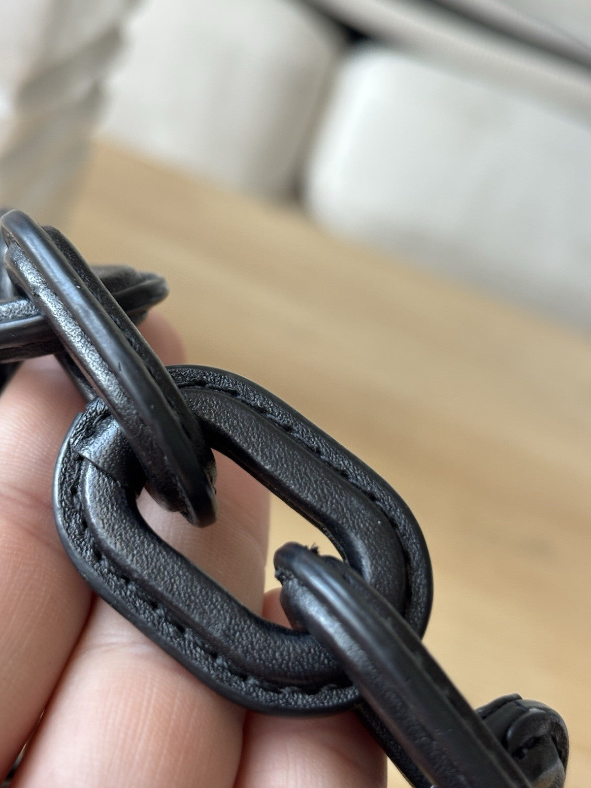 COACH RARE Black Leather Wrapped Chunky Chain Bag Strap Gunmetal Clips 12.5 in