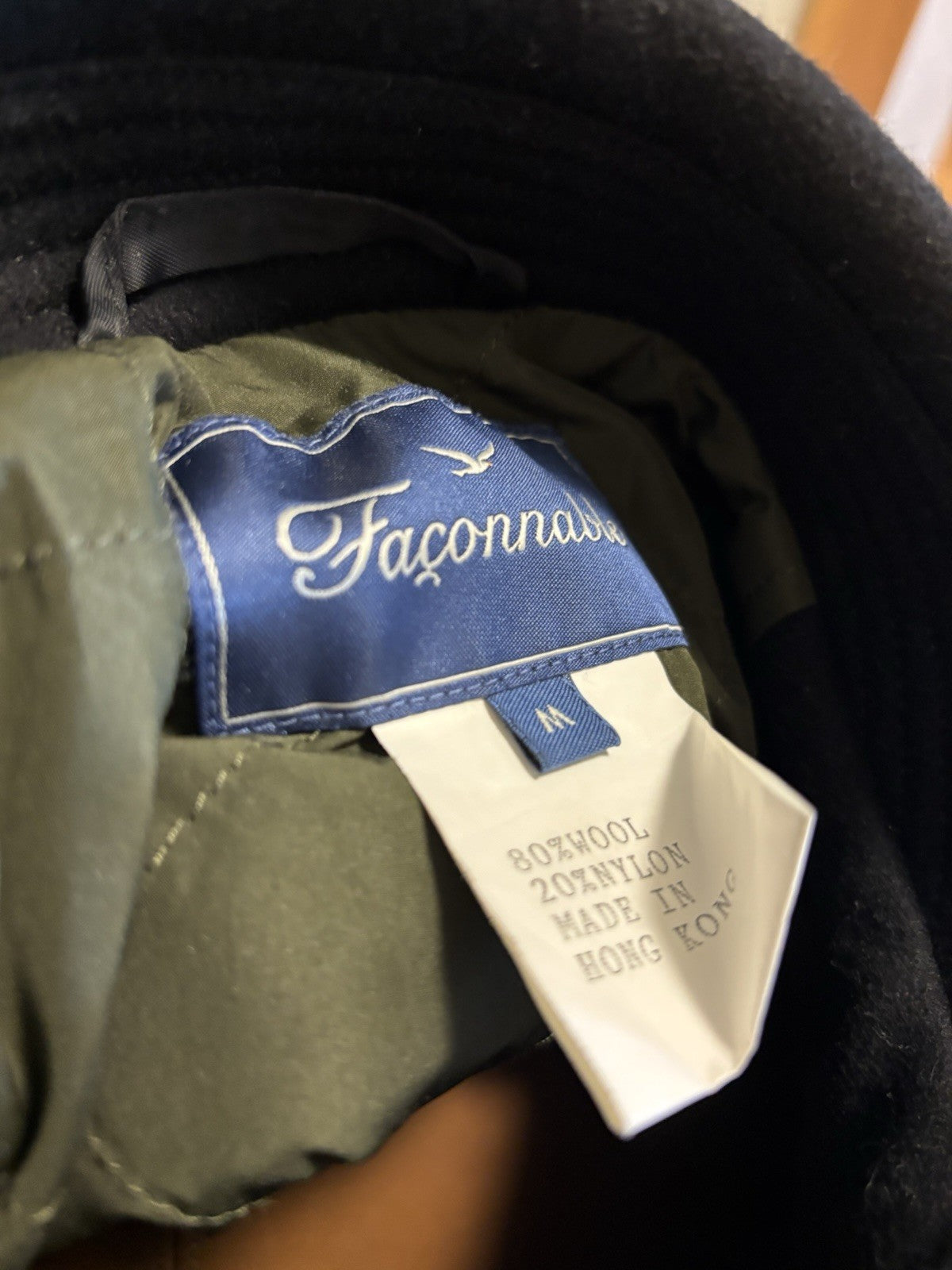 FACONNABLE Designer Wool Zip-Up Jacket Over Coat Black Classic Medium (org $640)