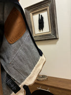 NEW Designer COACH Denim Shearling Jacket Coat Blue Tan Zip Size 50 (org $895)