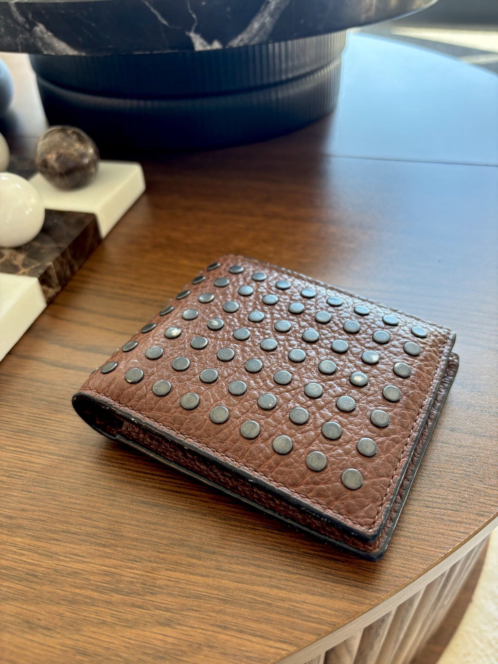 Designer COACH Genuine Leather Wallet 3 In 1 ID Window /Gunmetal Studs (Org$250)