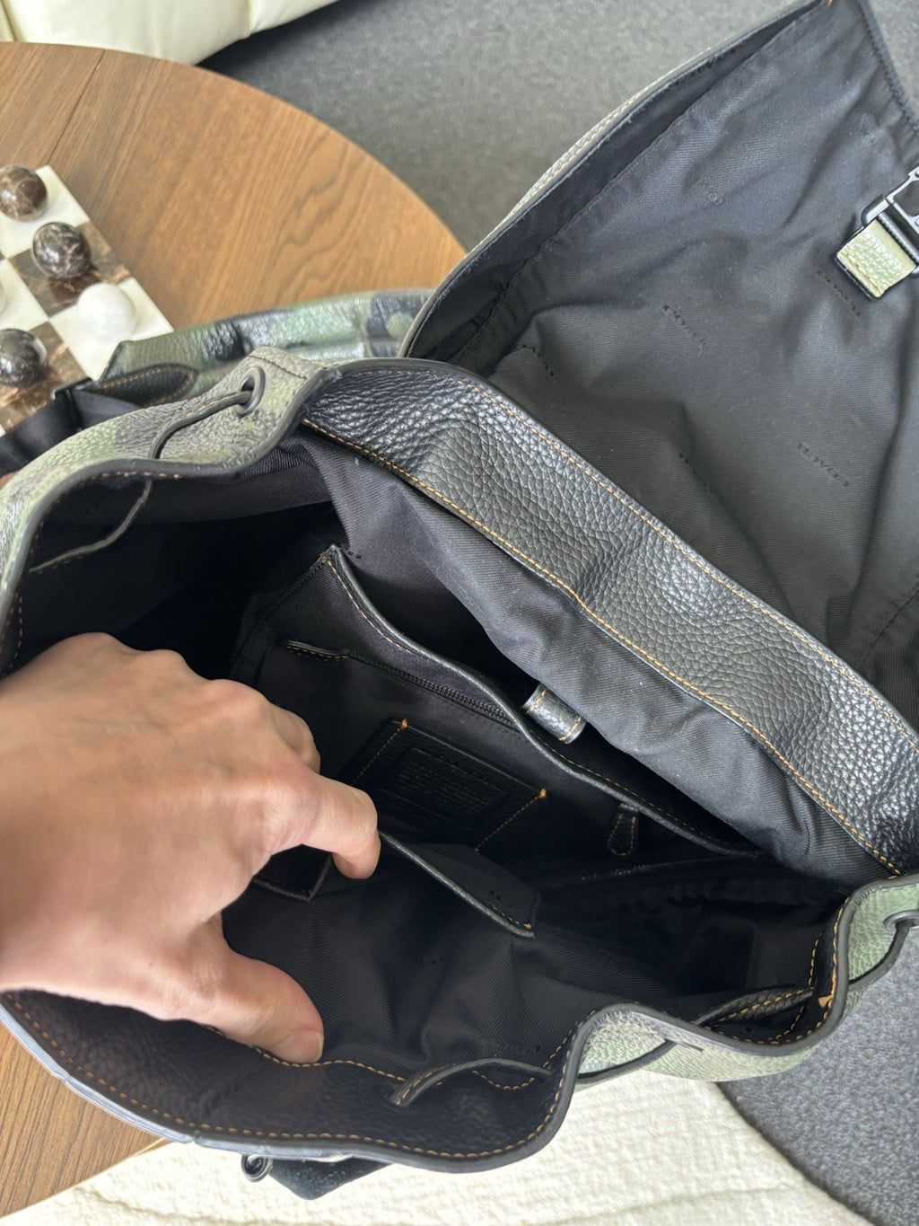 COACH Designer Backpack Rare Camo/black Pebbled Leather Suede Stripe (Org $795)