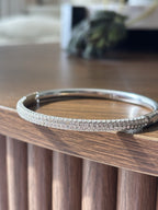SWAROVSKI Crystal Polished Silver Tone Hinged Bangle Bracelet Signed (org $225)
