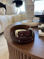 Genuine Turquoise BRIGHTON Cody Taper Brown Leather Belt Size 30/32 Silver Plate