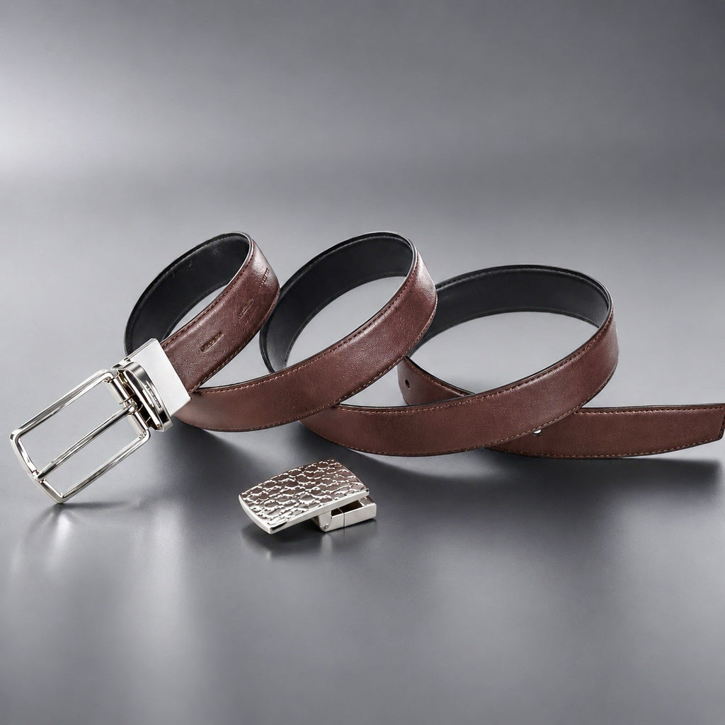 COACH Reversible Cowhide Leather Belt Brown/Black Two Buckles Box Set (org $198)