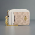 COACH Designer Wallet Zip Card Case Sand/Taupe Tan Leather Canvas NWT (org $118)
