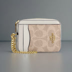 COACH Designer Wallet Zip Card Case Sand/Taupe Tan Leather Canvas NWT (org $118)