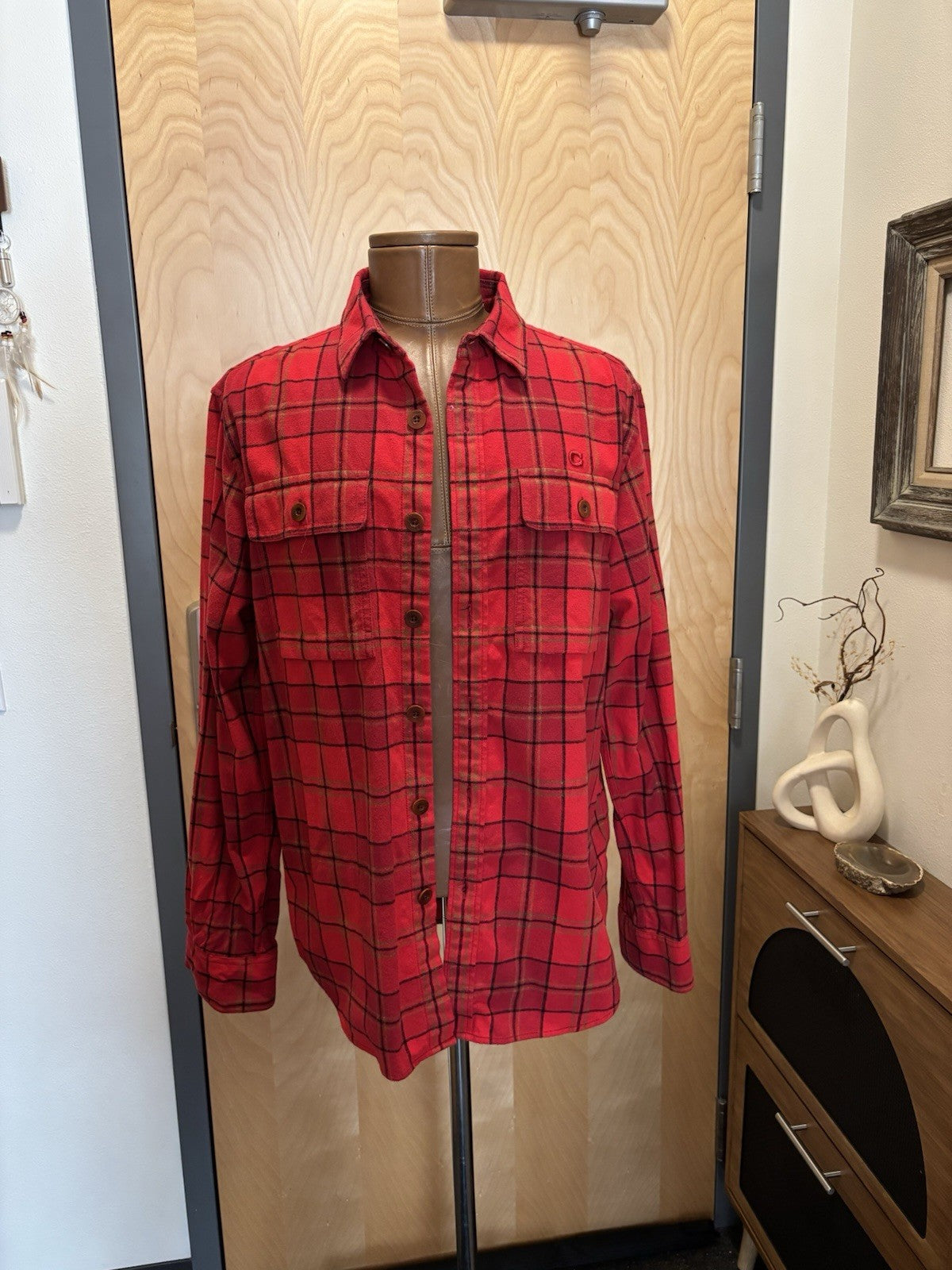 New COACH Designer Sz Large Long Sleeve Button Shirt Flannel Red Plaid (org$350)