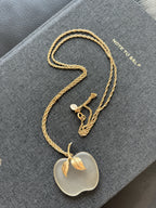 AVON Vintage Necklace Apple Frosted Clear Quartz Pendant Gold Long Chain 28 inch