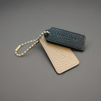 COACH Designer Leather 2 Hanging Bag Charm Fob Black/ Tan Tag Silver Bead Chain