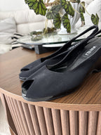 VANELI Black Suede Leather Wedge Sandals Peep Toe Leather Heels Women Size 8.5 M