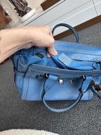 COACH Swagger 27 Pebble Leather Satchel Bag Electric Blue Top Handles (org $395)
