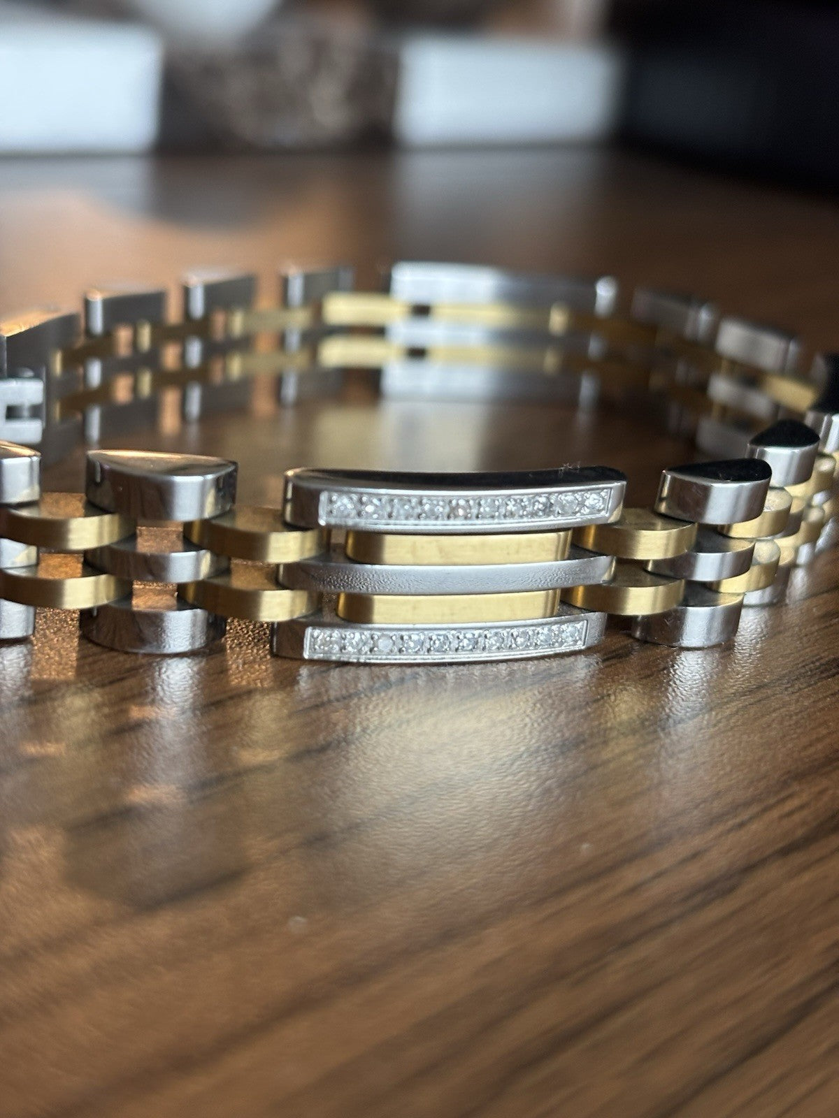DIAMOND Link Gold Silver Men Bracelet (1/2 ct. t.w.) Stainless Steel (org $650)