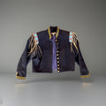 Double D Ranch VINTAGE Wool Jacket Military Beaded NavyBlue Varsity Stripe Small