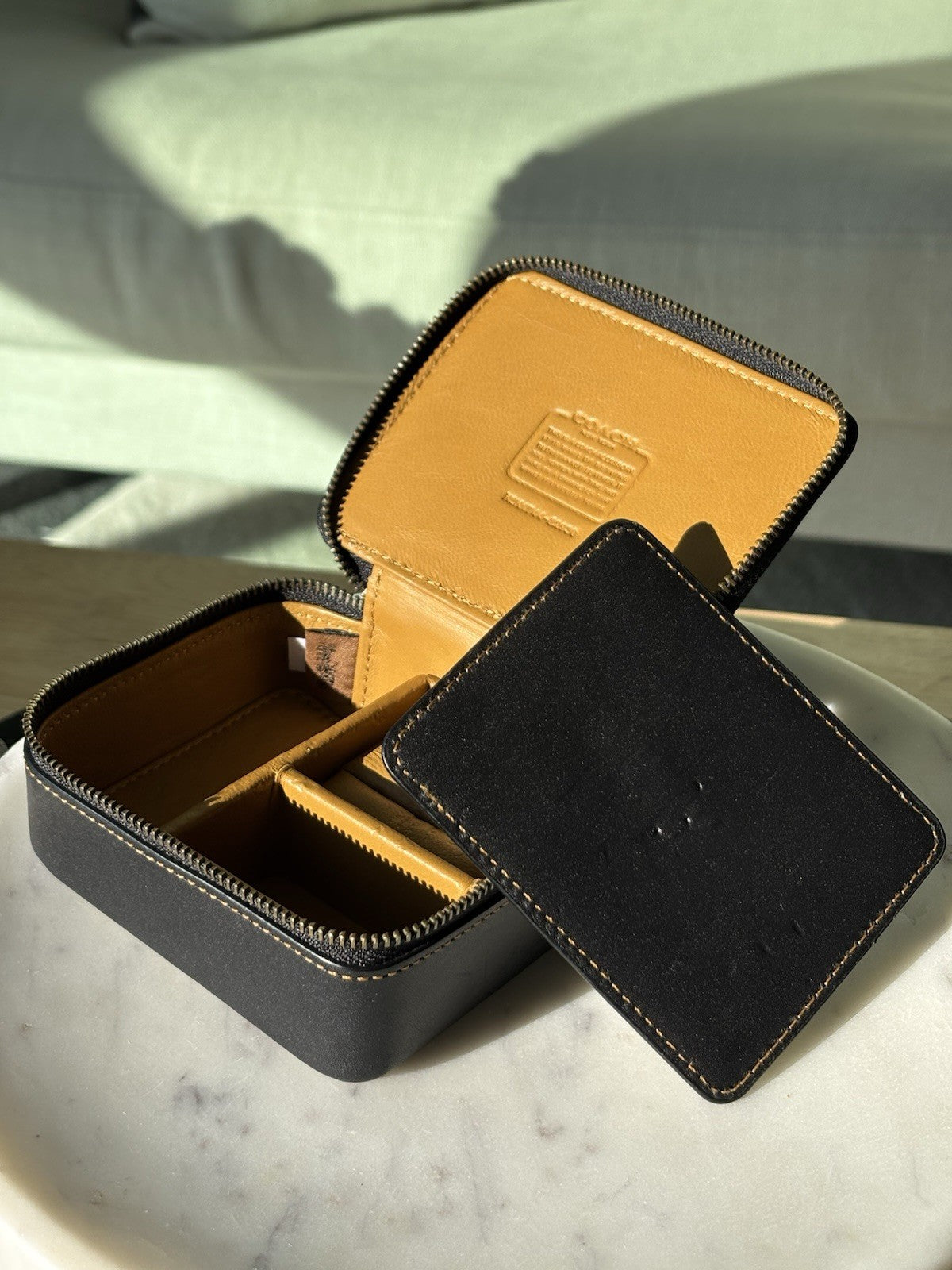 COACH Zipped Around Jewelry Leather Case Box Organizer Black (org $195)