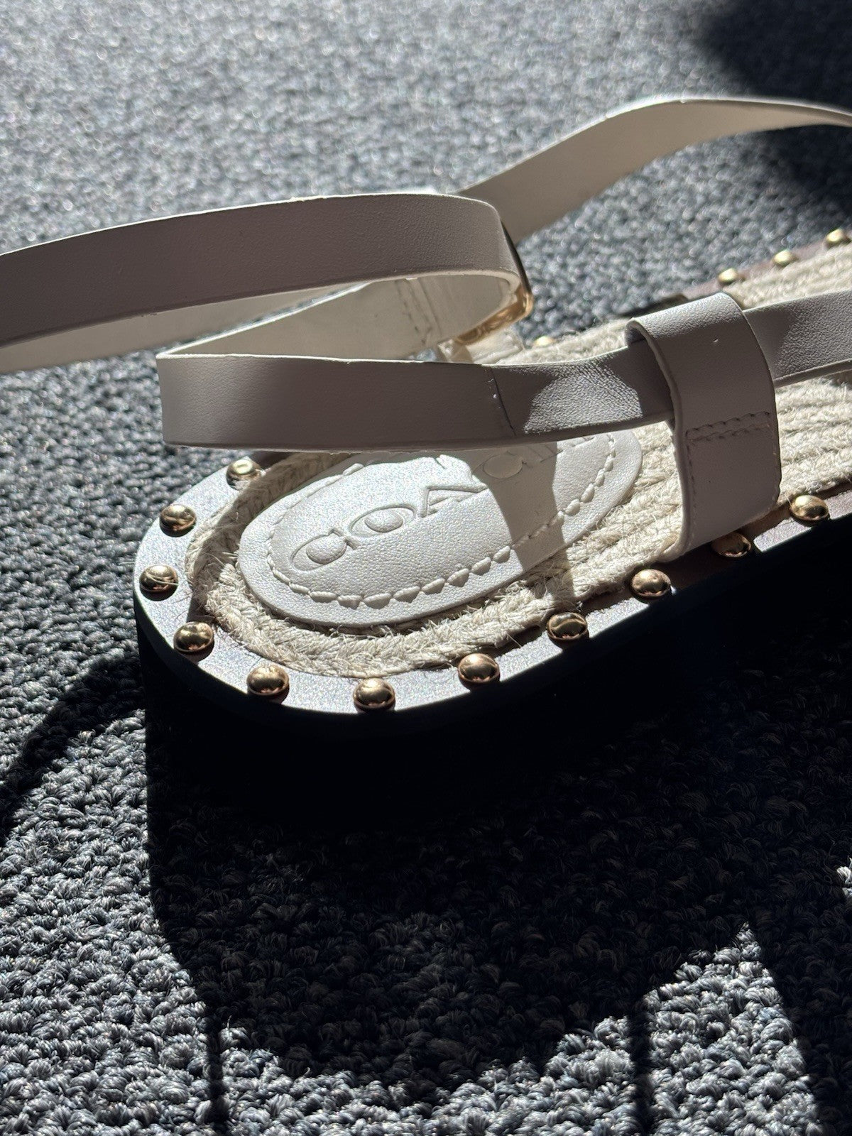 NEW Designer COACH Gracey Leather Studs Sandals w/ Jute Rope Size 7.5 (org $225)