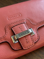COACH Designer Soft Snap Leather Bag Wallet 14 Card Slot Pink Orange (org $225)