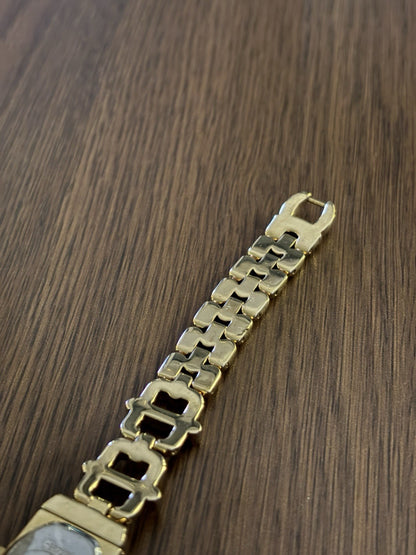 GRUEN Vintage Gold Tone Peekaboo Hidden Face Pearl Dial Slide Out Bracelet Watch