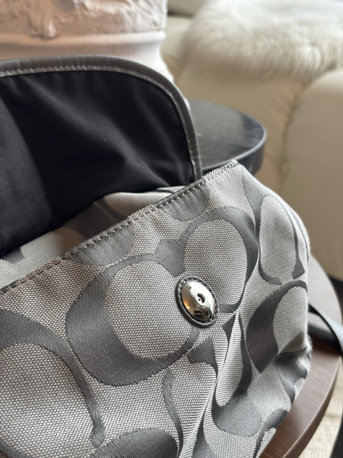 COACH Soho Hobo Shoulder/handbag Gray Metallic Leather/ Jaquard Canvas Signature
