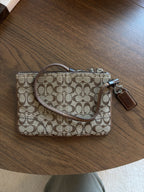 COACH Designer Tan Brown Signature Wristlet Zip Pouch Wallet Leather (org $75)