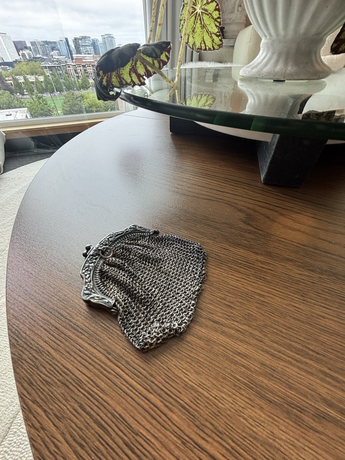 ANTIQUE Victorian Edwardian Chainmail Coin Purse Kiss-lock Pouch Silver Tone Bag
