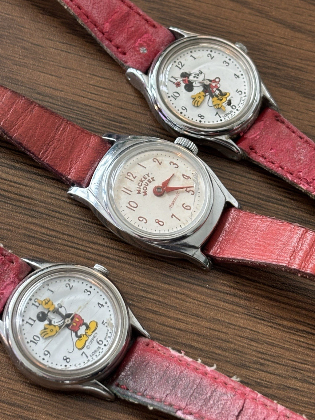 VINTAGE Disney Mickey Mouse Watch Lot (3) Ingersoll Mechanical Lorus Quartz Red