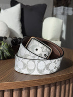 COACH Reversible Belt Reflective Signature Logo Leather 38mm Sz 30-32 (Org $250)