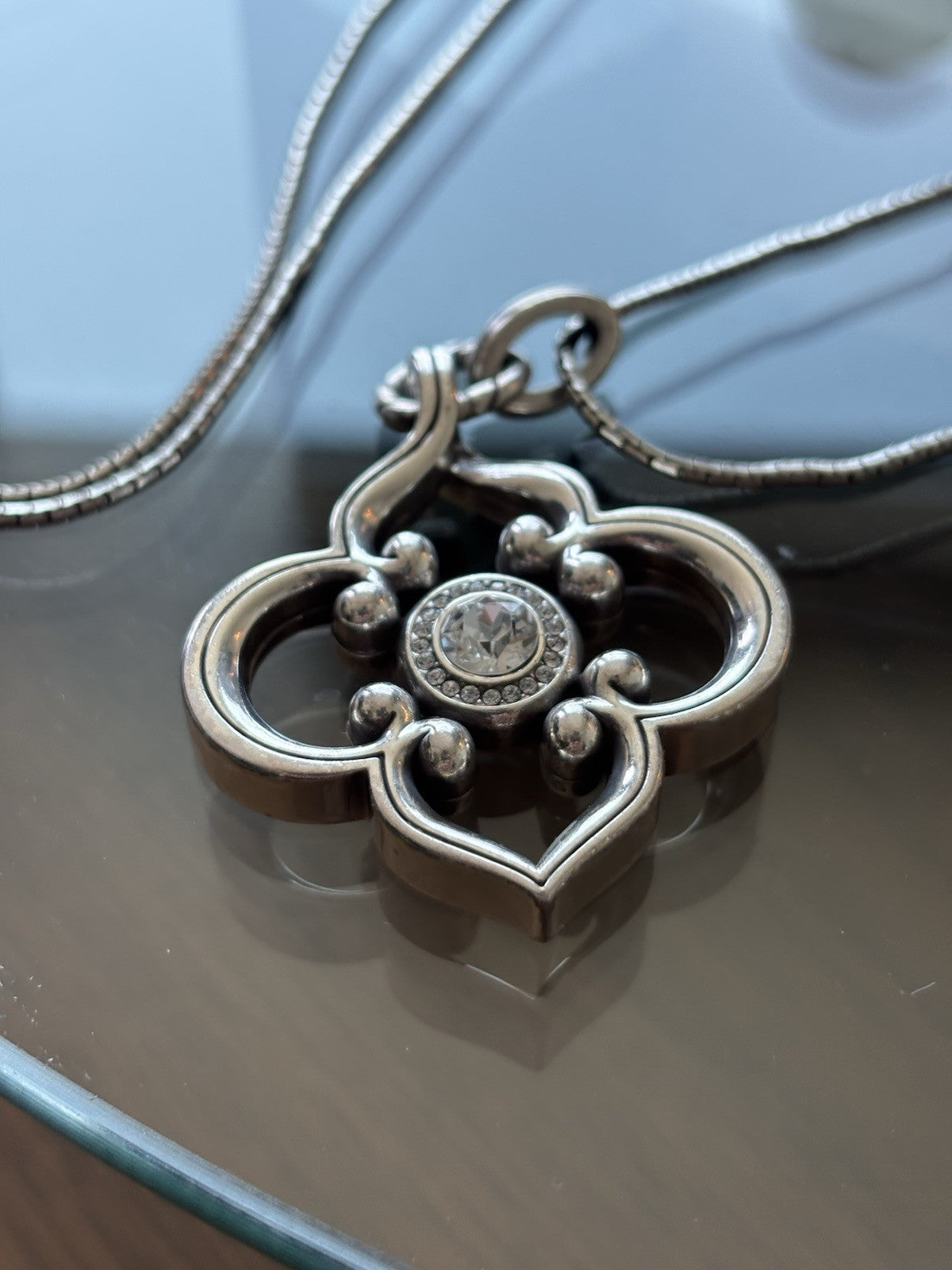 BRIGHTON “Toledo” Convertible Long Silver Crystal Adjustable Pendant Necklace