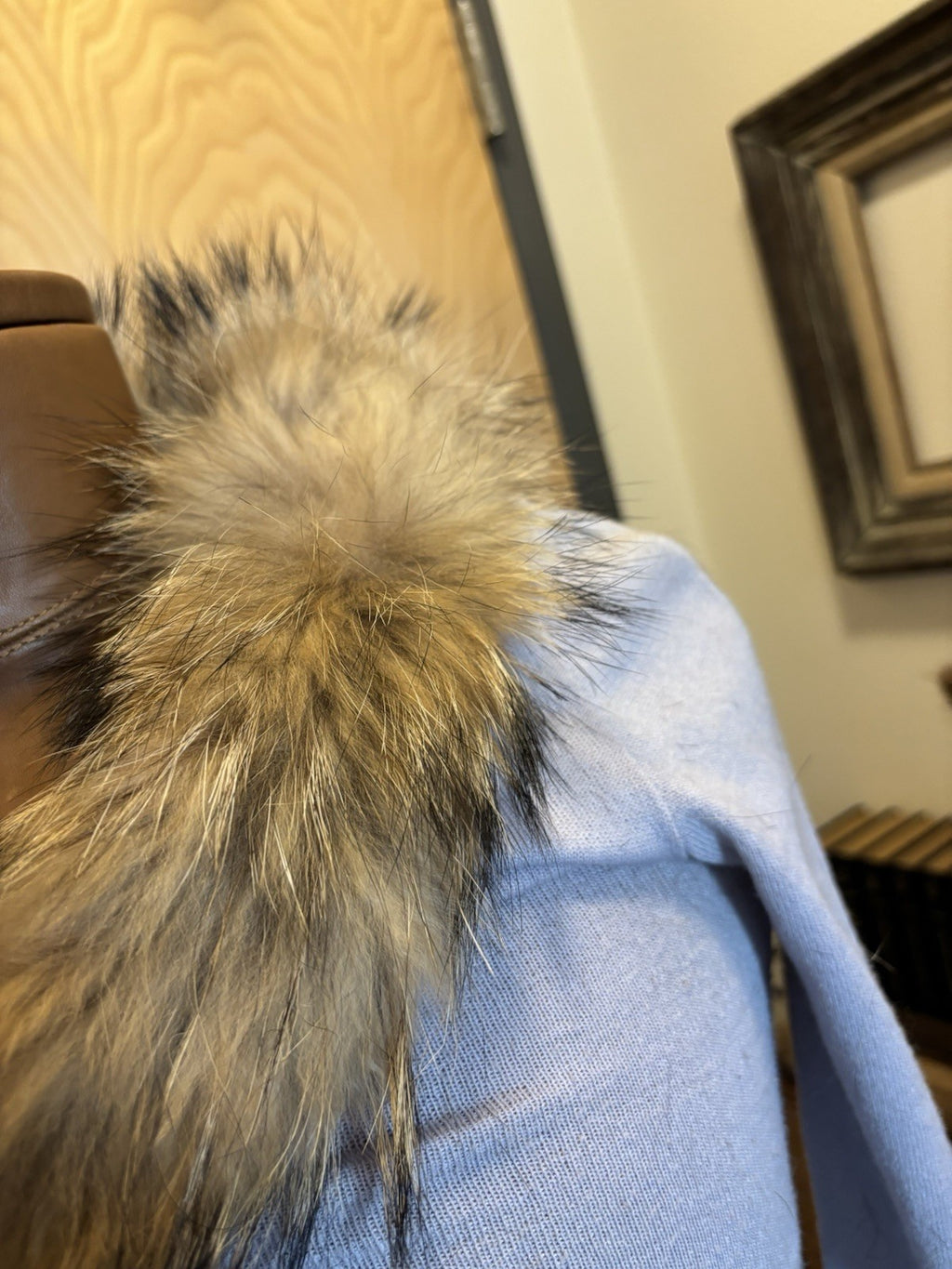 BEBE Y2K Luxury Italy Collection Cardigan Real Fox Fur Collar Blue M (org $660)