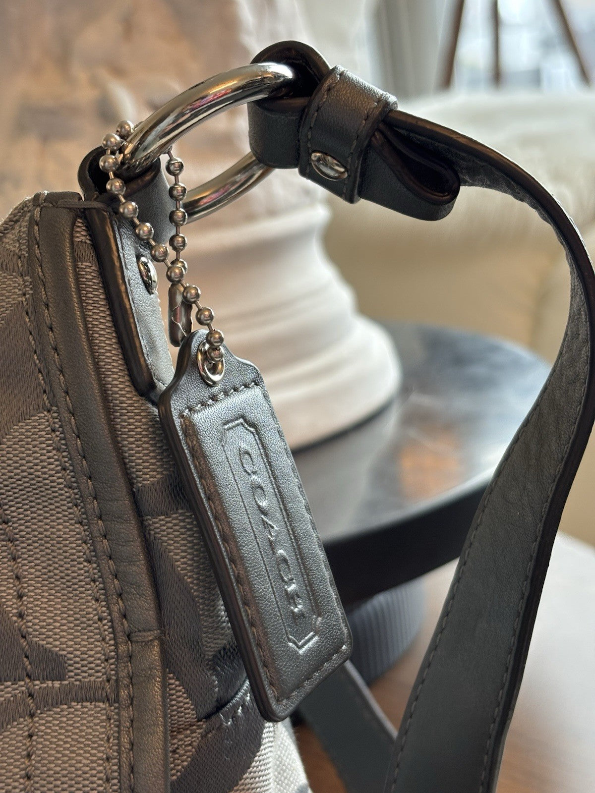 COACH Soho Hobo Shoulder/handbag Gray Metallic Leather/ Jaquard Canvas Signature
