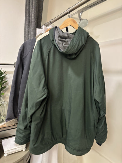 VINTAGE 1990 Abercrombie & Fitch Windbreaker Jacket Green Varsity Stripe Hood XL